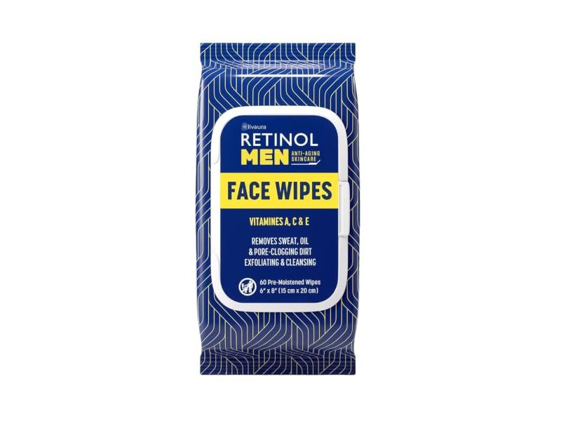Livaura Retinol Men Antiaging Skincare Face Wipes, 60 Count