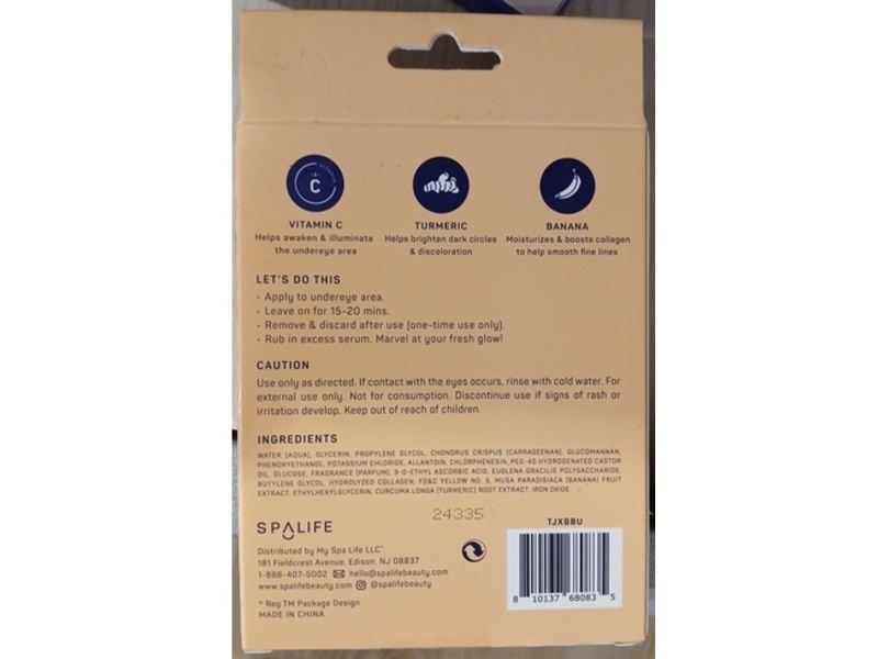 Spalife Undereye Mask, Banana Bright, 0.13 oz/3.8 g, 8 Pairs