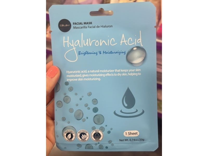 Celavi Facial Mask, Hyaluronic Acid, 0.74 oz/20 g, 12 Count