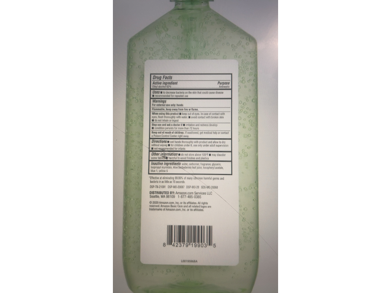 Amazon Moisturizing Hand Sanitizer, Aloe & Vitamin E, 34 fl oz/1 L, Pack Of 4