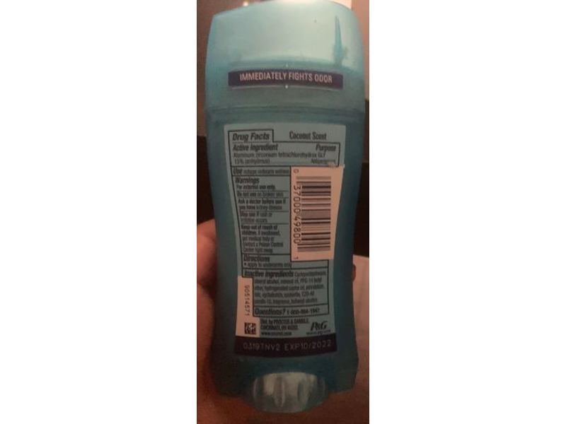 Secret 48 Hr Invisible Solid Antiperspirant, Coconut, 2.6 oz/73 g
