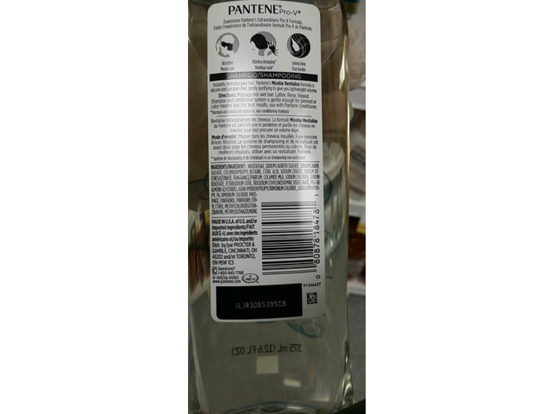 Pantene Pro-V Micellar Revitalize Shampoo, 12.6 fl oz/375 mL