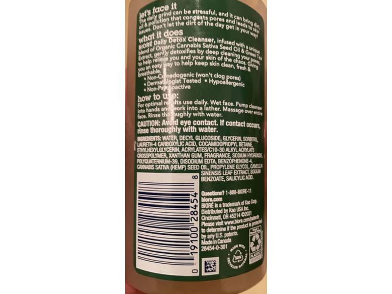 Biore Daily Detox Cleanser, Green Tea Extract, 5 fl oz/147 mL