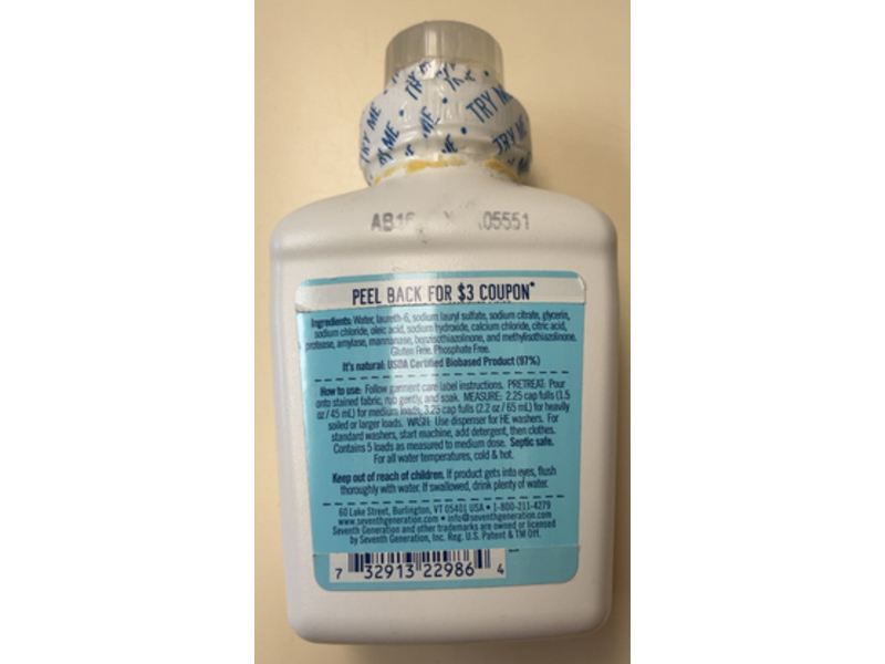 Seventh Generation Natural Laundry Detergent, Free & Clear, 5 Loads, 8 fl oz/236 mL