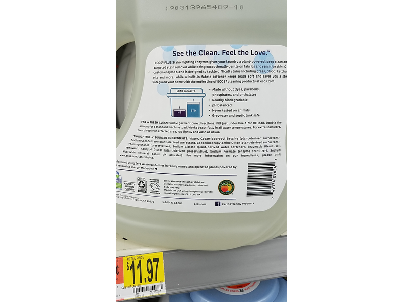 Ecos Plus Plant-Powered Laundry Detergent, Free & Clear, 110 fl oz