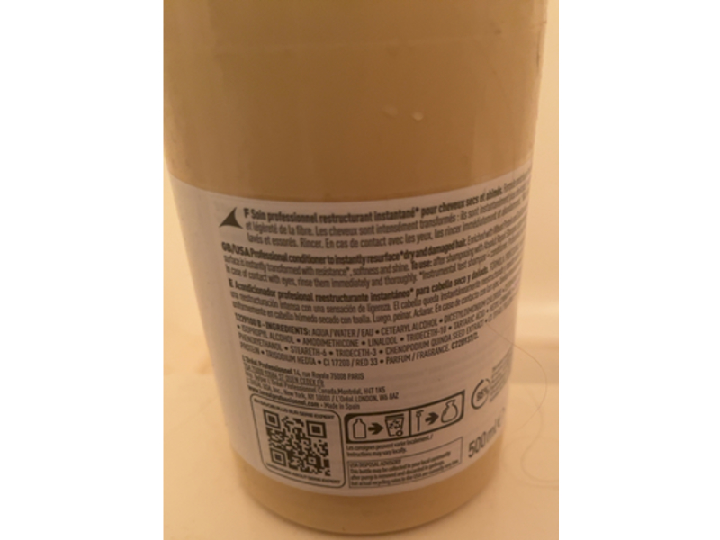 L'Oreal Professionnel Absolut Repair Conditioner, Protein + Gold Quinoa, 16.9 fl oz/500 mL