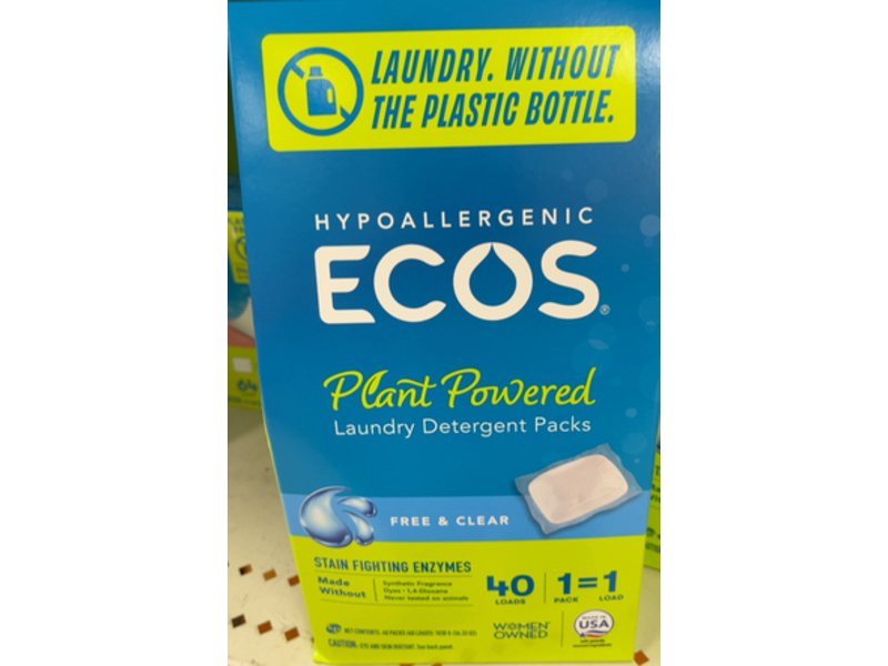 Ecos Plant Powered Laundry Detergents Packs, Free & Clear, 40 Loads