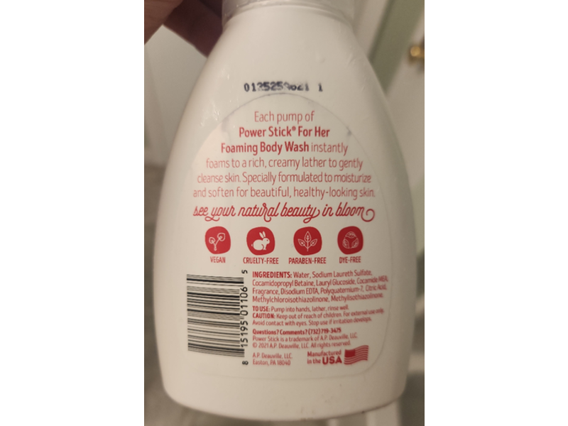 Power Stick Intense Moisture Foaming Body Wash, Pomegranate Lemon Verbena, 12.5 fl oz/369 mL