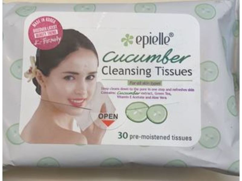 Epielle Cleansing Tissues Towelettes, Cucumber, 30 Count