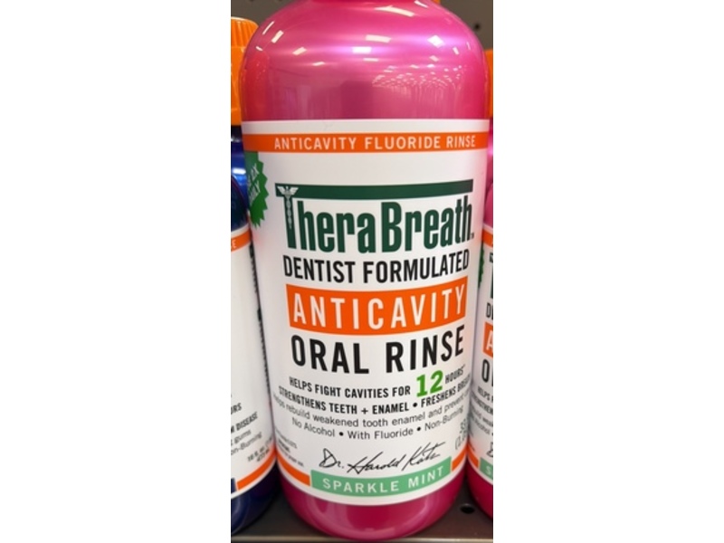 TheraBreath Anti Cavity Oral Rinse, Sparkle Mint, 33.8 fl oz/1 L