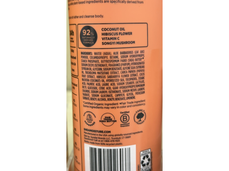 Shea Moisture Body Wash Glowing Radiance, Coconut & Hibiscus, 18 fl oz/532 mL