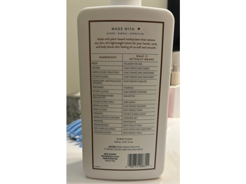 Native Moisturizing Lotion, Coconut & Vanilla, 36 fl oz/1.06 L