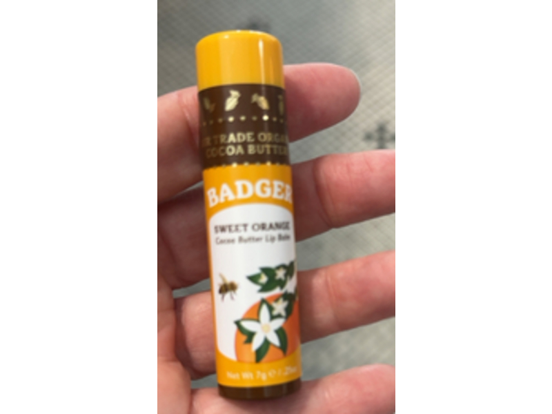 Badger Cocoa Butter Lip Balm, Sweet Orange, 0.25 oz/7 g, Pack Of 4