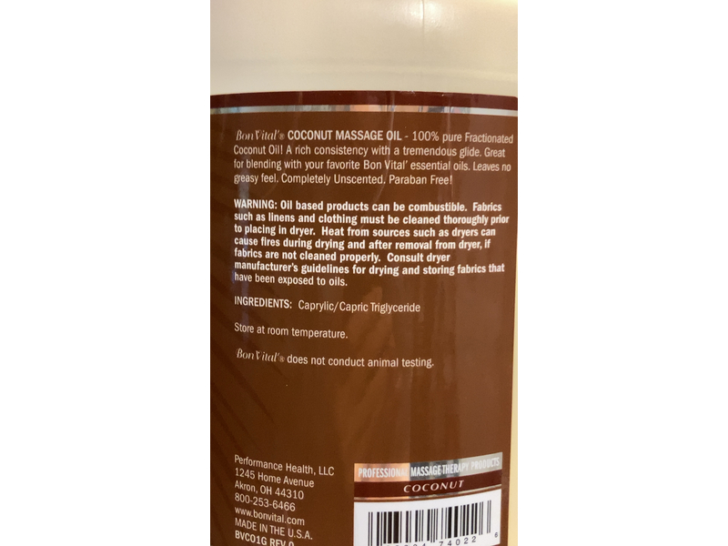 Bon Vital Massage Oil, Fractionated Coconut Oil, 3.78 L