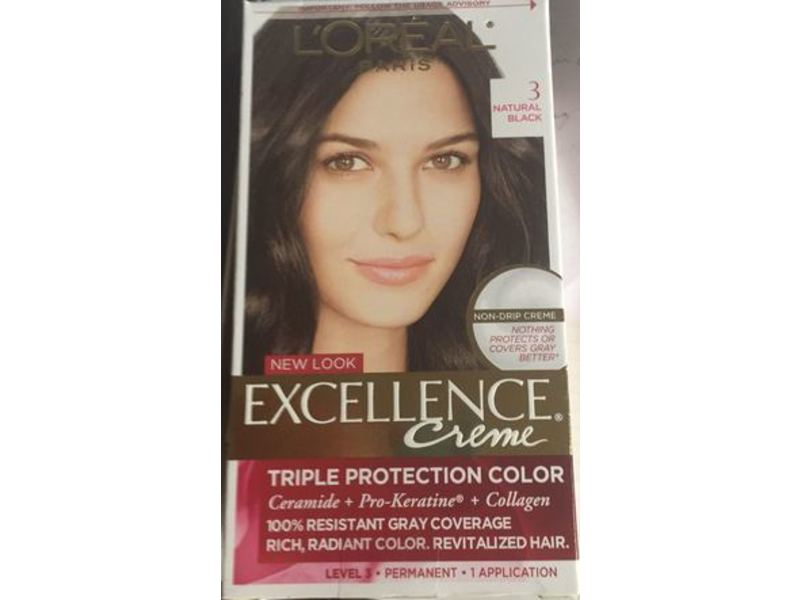 L'oreal Paris Excellence Creme Triple Protection Color, 3 Natural Black, Level 3, 1 Application