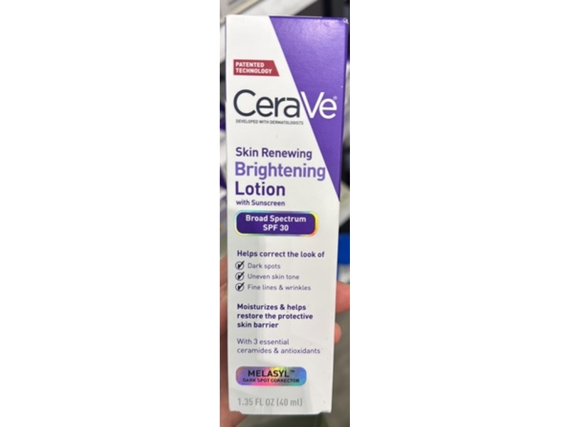 CeraVe Skin Renewing Brightening Lotion, SPF 30, 1.35 fl oz/40 mL
