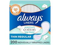 Always Liners Top Layer Daily Liners, Premium Cotton, 200 Count - thumbnail 1