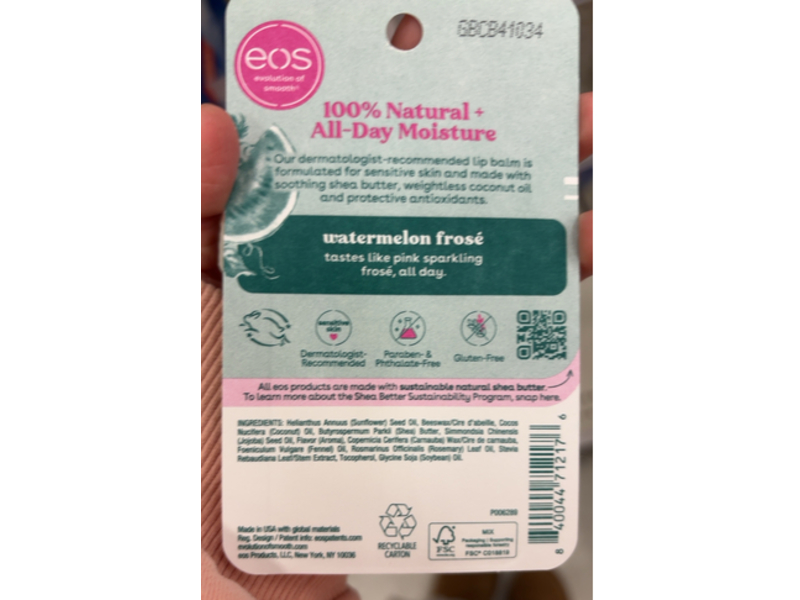 EOS 100% Natural Lip Balm, Watermelon Frose, 0.14 oz/4 g, Pack Of 2