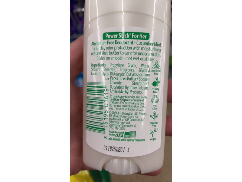 Power Stick Deodorant, Cucumber Mint, 2.5 oz/70 g