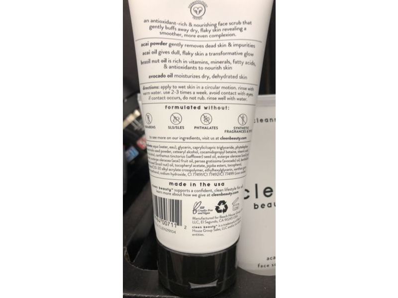 Cleen Beauty Cleanse Acai Face Scrub, 6 fl oz