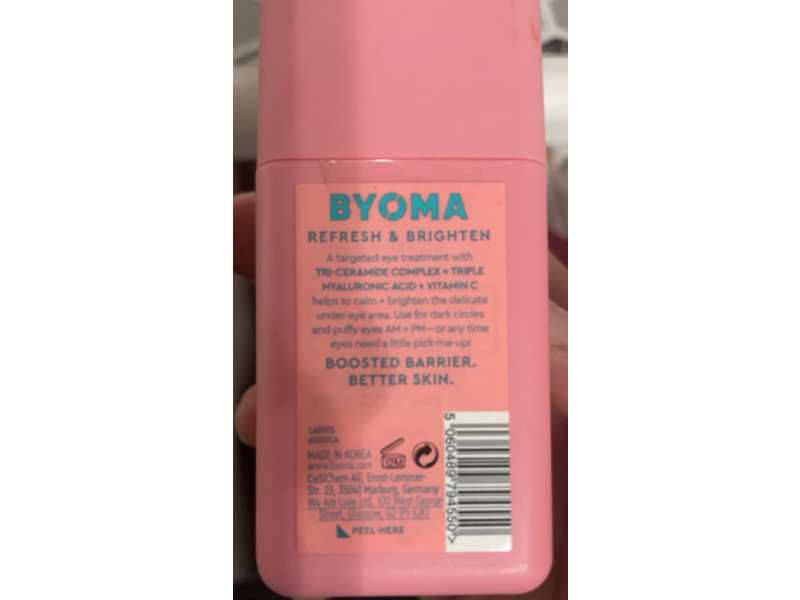 Byoma De-Puff + Brighten Eye Gel, Tri-Ceramide Complex, Triple Hyaluronic & Vitamin C, 0.68 fl oz/20 mL