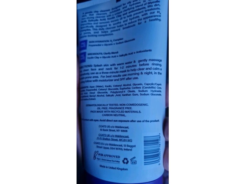Coats Purifying Hydrating Clay Cleanser, Kaolin Clay, Glycolic Acid, Salicylic Acid, 5 fl oz/150 mL