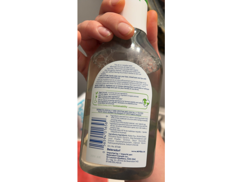 Nivea Pure & Natural Micellar Water, Organic Aloe Vera, 400ml