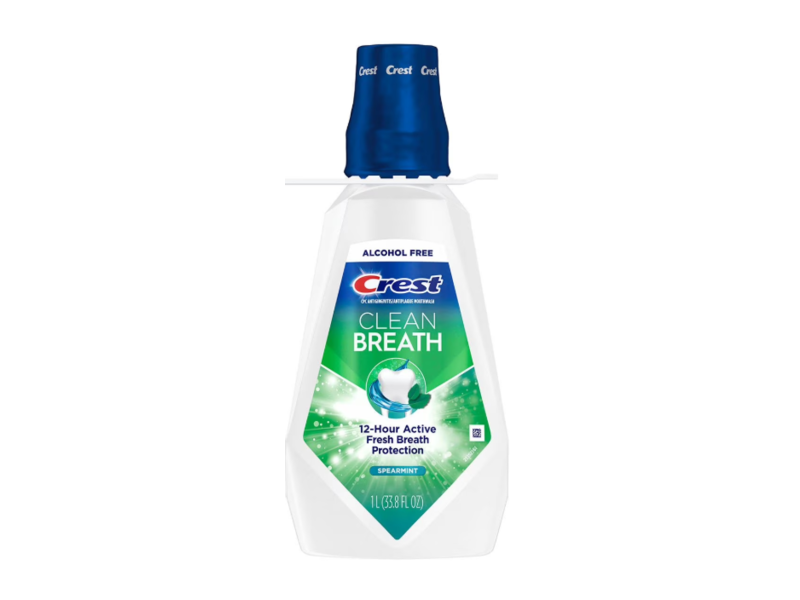 Crest Clean Breath Antiplaque Mouthwash, Spearmint, 33.8 fl oz/1 L