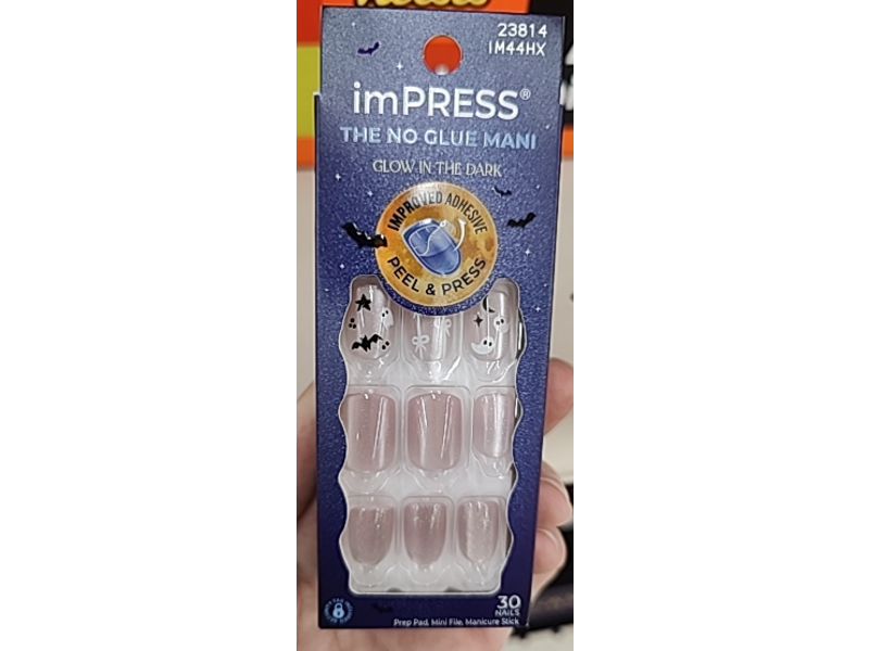 imPRESS The No Glue Mani Glow In The Dark Peel & Press Nails, Broom & Gloom, 30 Count