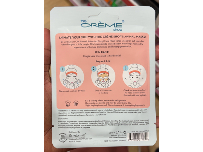 The Creme Shop Be Juicy, Skin! Animated Corgi Face Mask, Niacinamide, 0.88 oz/25 g