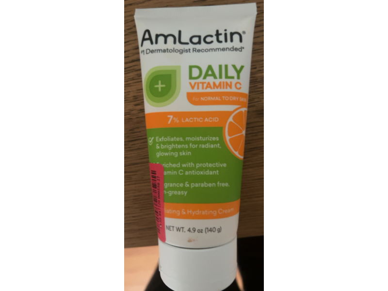 AmLactin Daily Vitamin C Exfoliating & Hydrating Cream, Lactic Acid, 4.9 oz/140 g