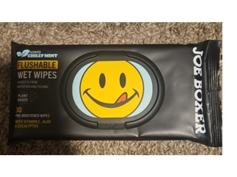 Joe Boxer Flushable Wet Wipes, Chilly Mint with Vitamin E + Aloe & Eucalyptus, 30 Count