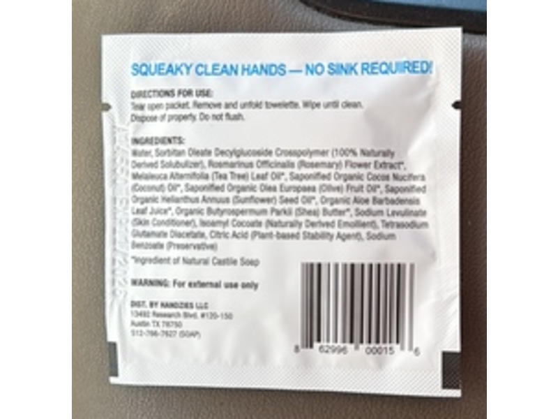 Handzies Soap + Water Wipes, Free & Clear, 1 Count