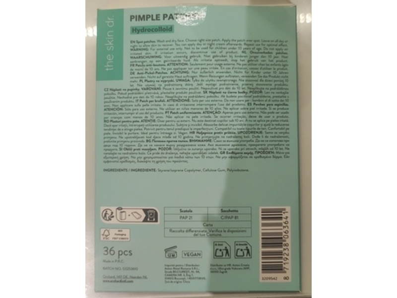 The Skin Dr. Hydrocolloid Pimple Patches, Thin & Invisible, 36 Count