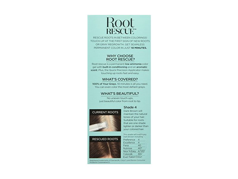L'Oreal Paris Root Rescue 10 Minute Root Coloring Kit, 4 Dark Brown, 1 Application.