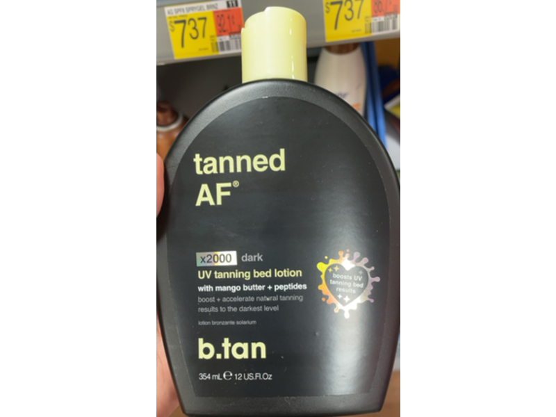 b.tan Tanned AF UV Tanning Bed Lotion with Mango Butter + Peptides,12 fl oz/354 mL