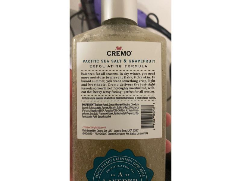 Cremo Exfoliating Body Wash, Pacific Sea Salt & Grapefruit, 16 fl oz/473 mL, Pack Of 2