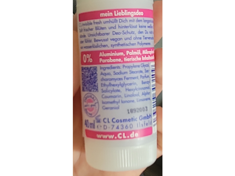 CL Cosmetics Deodorant Stick, Invisible Fresh, 40 mL