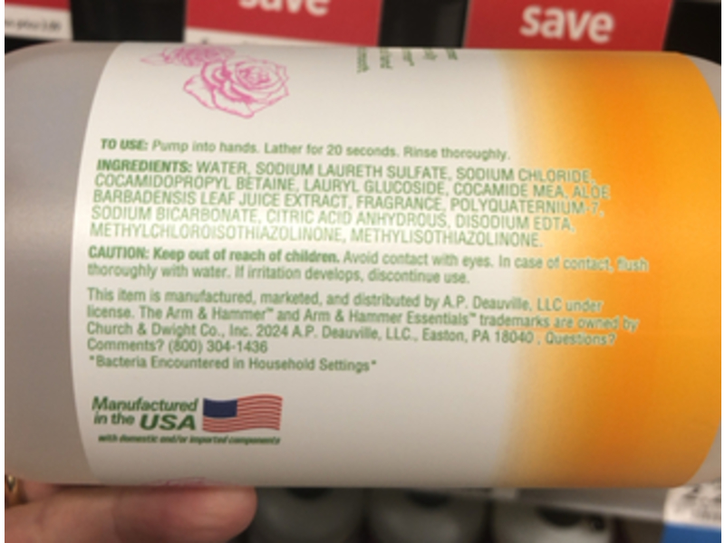 Arm & Hammer Essentials Liquid Hand Soap, Gentle Rose Scent, 14 fl oz/414 mL