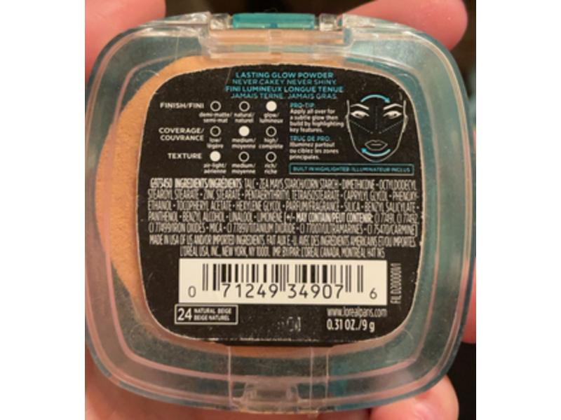 L'Oréal Paris Infallible Pro Glow Pressed Powder, 24 Natural Beige, 0.31 oz/ 9 g