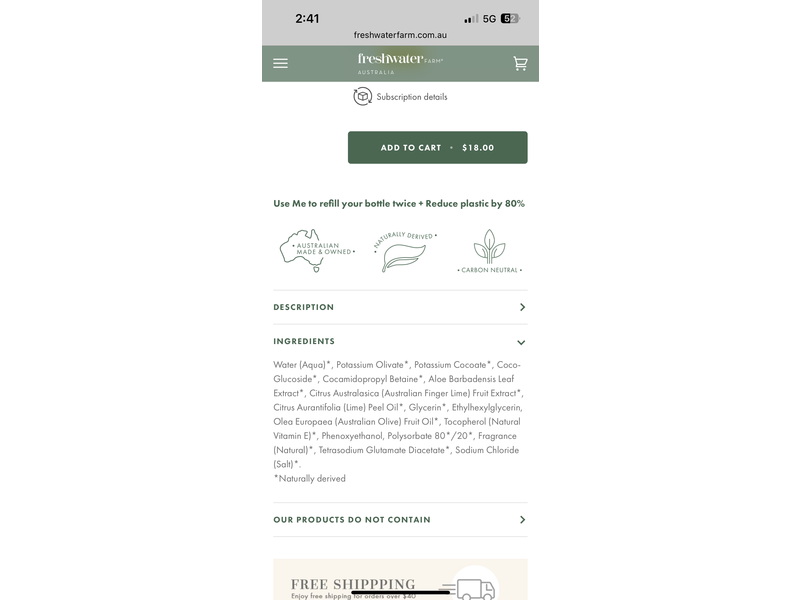 Freshwater Farm Australia Hand Wash Refill, Aloe & finger Lime, 1 L