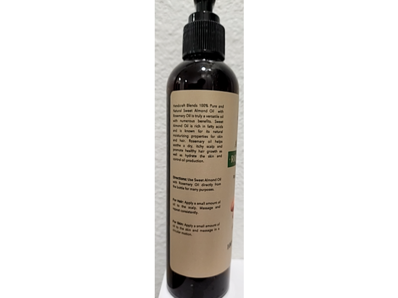 Handcraft Body & Hair Oil, Blends Sweet Almond Oil, Rosemary Oil 8 fl oz/236 mL