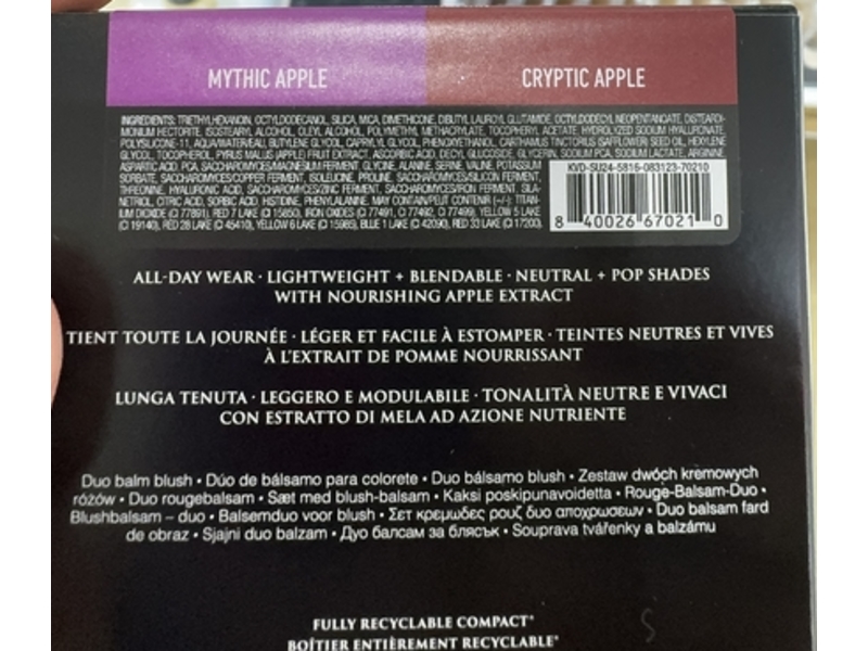 KVD Beauty Good Apple Blush Balm Duo, Cryptic Apple & Mythic Apple, 0.105 oz/3 g