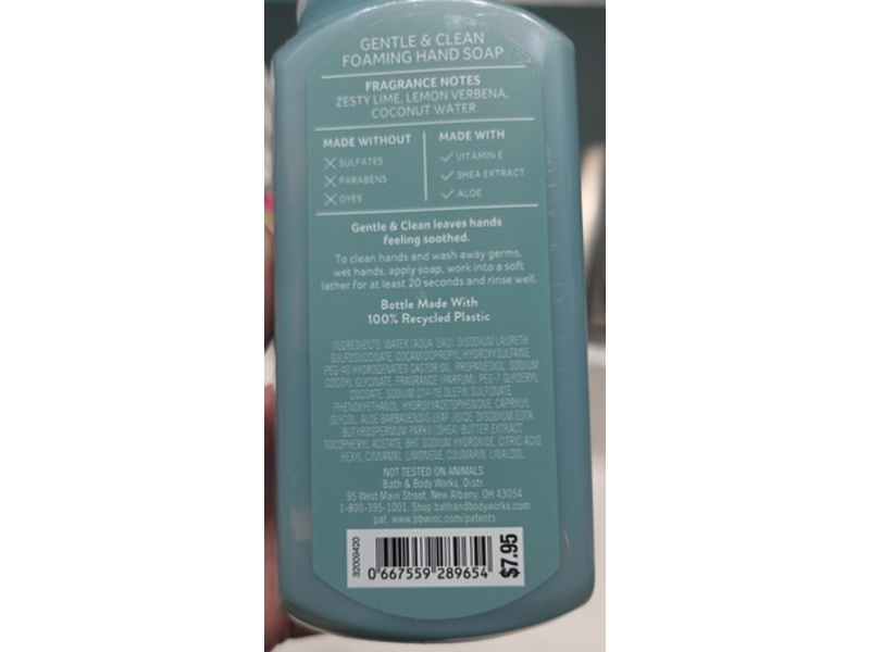 Bath & Body Works Gentle & Clean Foaming Hand Soap, Coconut Lime Verbena, 8.75 fl oz/259 mL