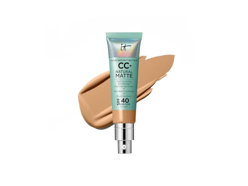 IT Cosmetics CC+ Natural Matte Cream, Tan Warm, SPF 40, 1.08 fl oz/12 mL