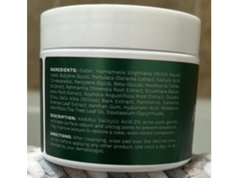 Anai Arui Salicylic Acid Pads Clarifying Acne Pads, Salicylic Acid 2% Vitamin B5 & E Witch Hazel Purslane, 80 Counts