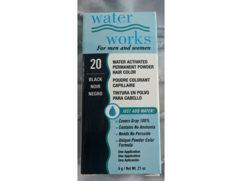 Water Works Permanent Powder Hair Color, 20 Black, 0.21 oz/6 g, 1 Application