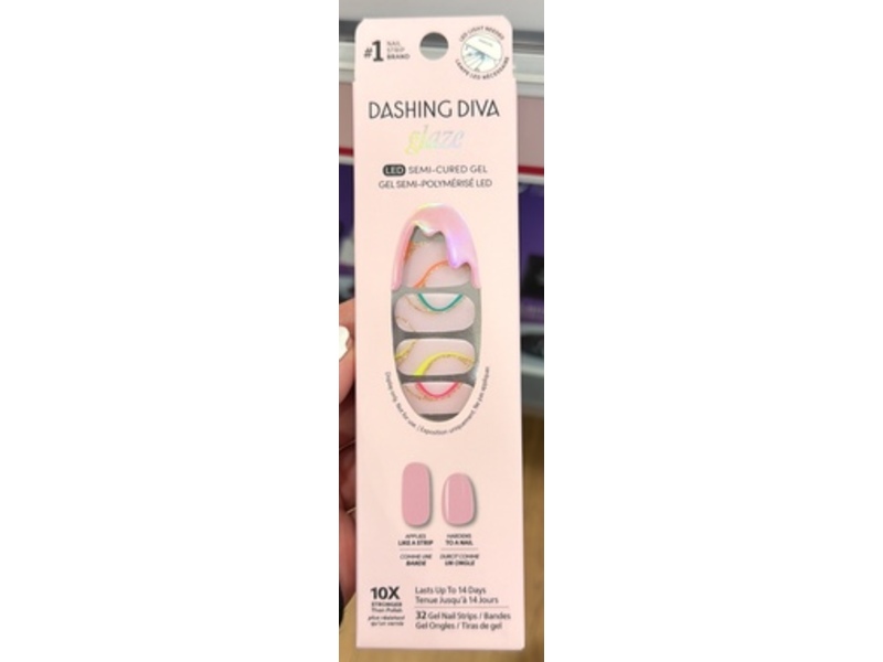 Dashing Diva Glaze LED Semi-Cured Gel Nail Strips, Suns Out Swirl, 32 Count