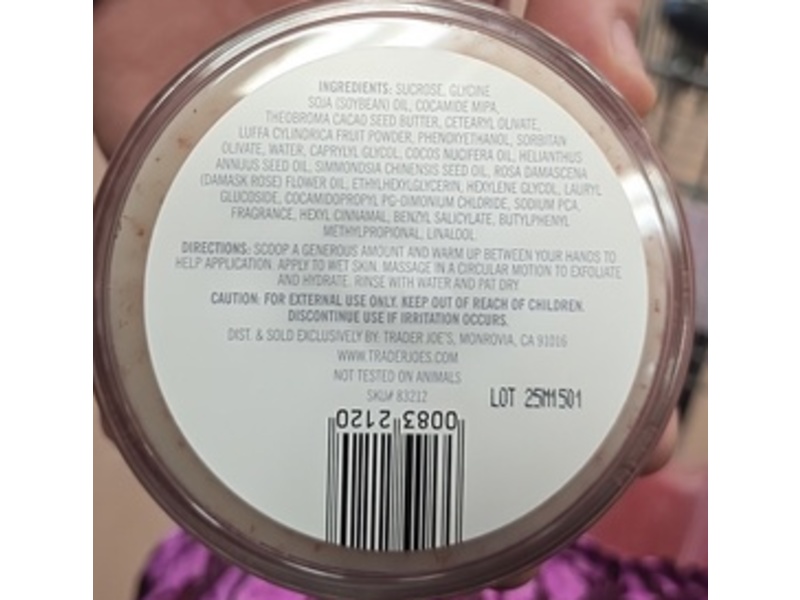 Trader Joe's Body Scrub, Rose Oil, 8 fl oz/227 g