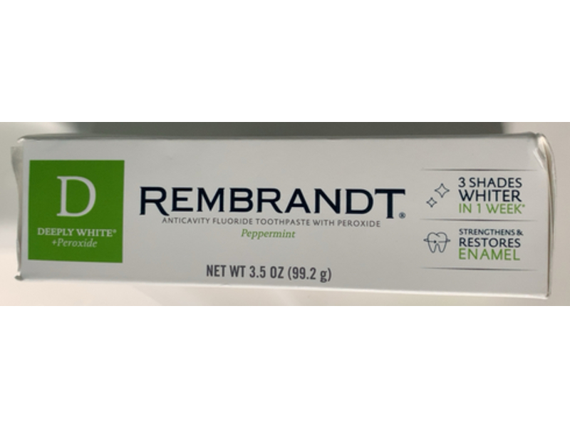 Rembrandt Anticavity With Peroxide Fluoride Toothpaste, Peppermint, 3.5 oz/99.2 g